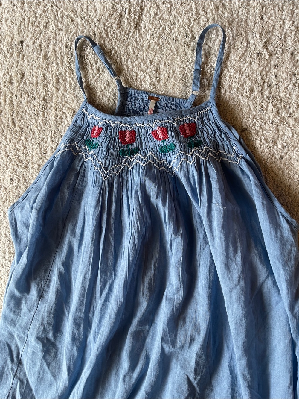 Free People Tip Toeing Tulip Embroidered Gauze maxi Blue Dress - Picture 5 of 9